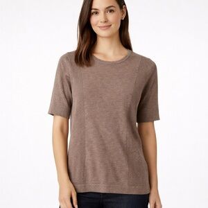 Allison Daley Ribbed Knit Short Sleeve Top Brown L